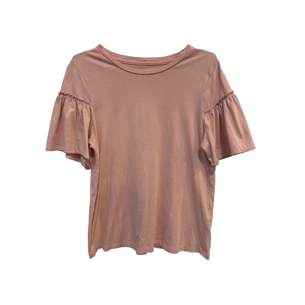 Banana Republic Designer Tee Size Medium Pink Ruffled Sleeves Crewneck Feminine
